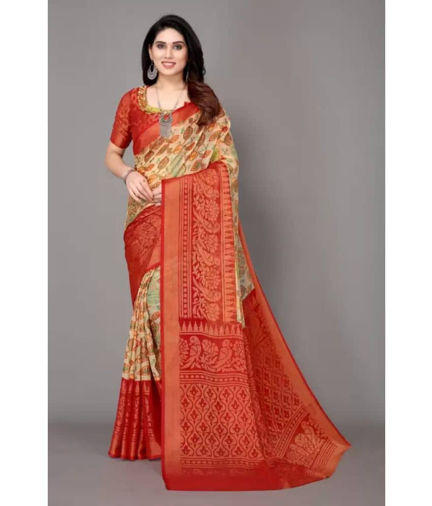 Sitanjali Lifestyle Brasso Printed Saree With Unstitched Blouse Piece ( Multicolour ) - Sarees | Buy online on ZillyBuy