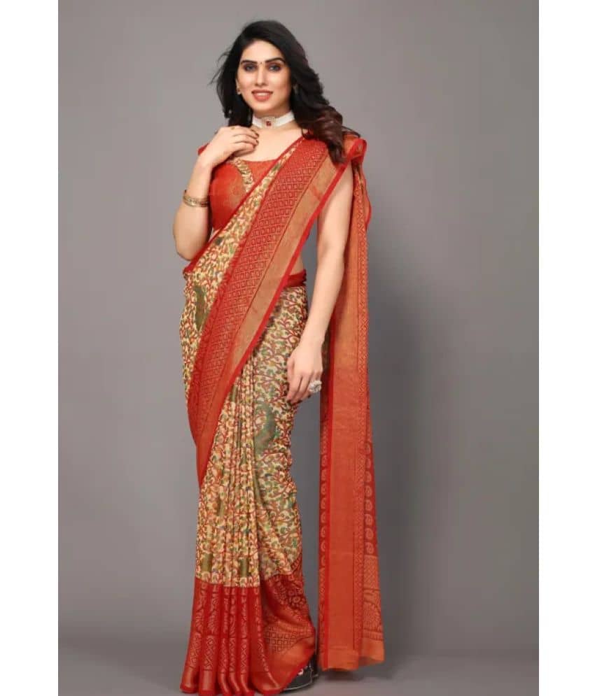 Sitanjali Lifestyle Brasso Printed Saree With Unstitched Blouse Piece ( Navy Blue ) - Sarees | Buy online on ZillyBuy