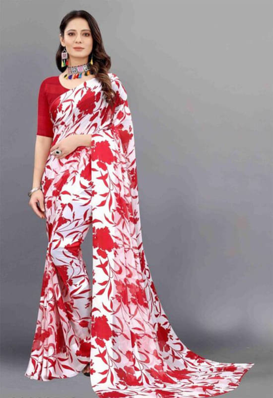 Sitanjali Lifestyle Georgette Printed Saree With Unstitched Blouse Piece ( Red ) Sitanjali Lifestyle Georgette Printed Saree With Unstitched Blouse Piece ( Red )