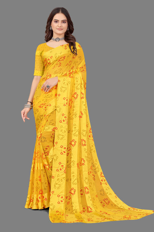     			Sitanjali Lifestyle Georgette Printed Saree With Unstitched Blouse Piece ( Yellow )
