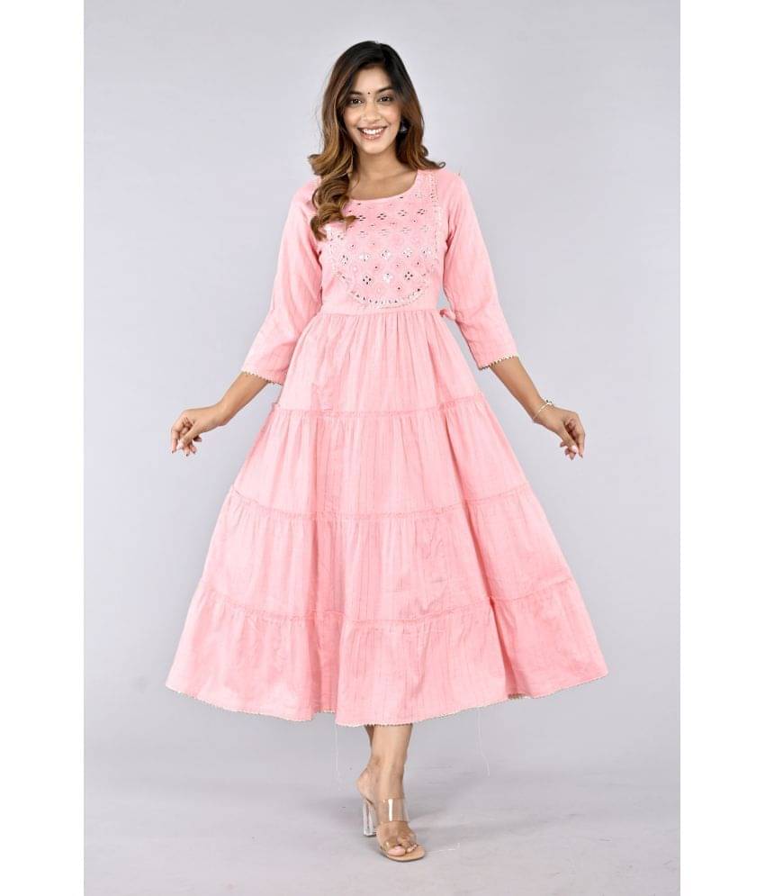 ZAMAISHA - Pink Rayon Women's Flared Kurti ( Pack of 1 ) ZAMAISHA - Pink Rayon Women's Flared Kurti ( Pack of 1 )