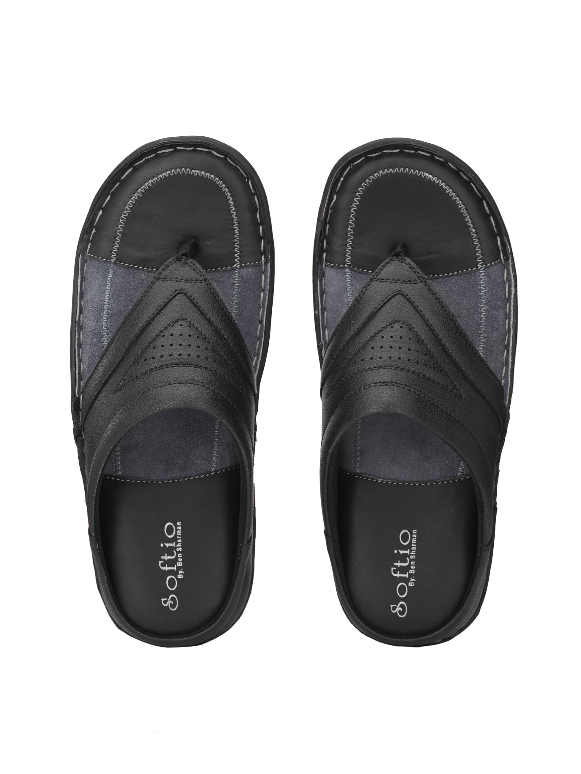     			softio - Black Men's Leather Slipper