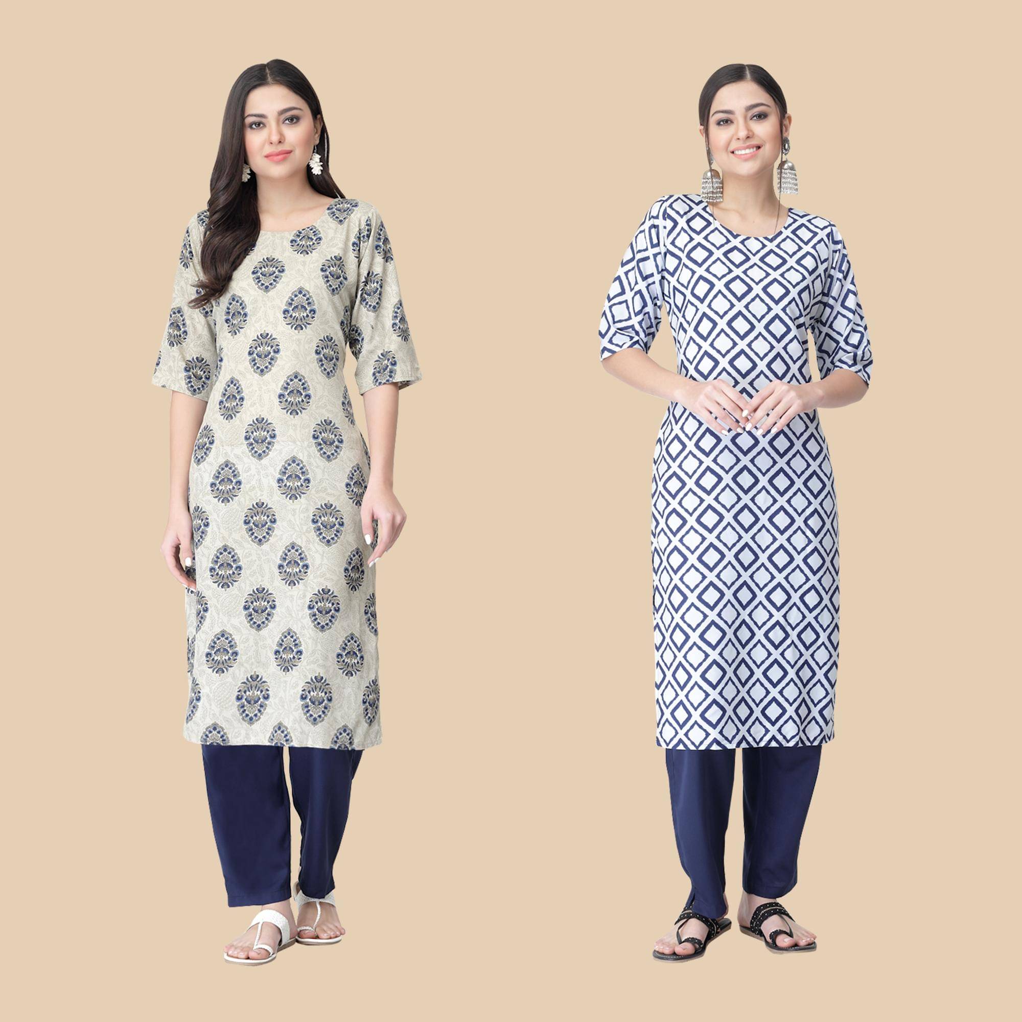     			1 Stop Fashion - Multicolor Crepe Women's Straight Kurti ( Pack of 2 )