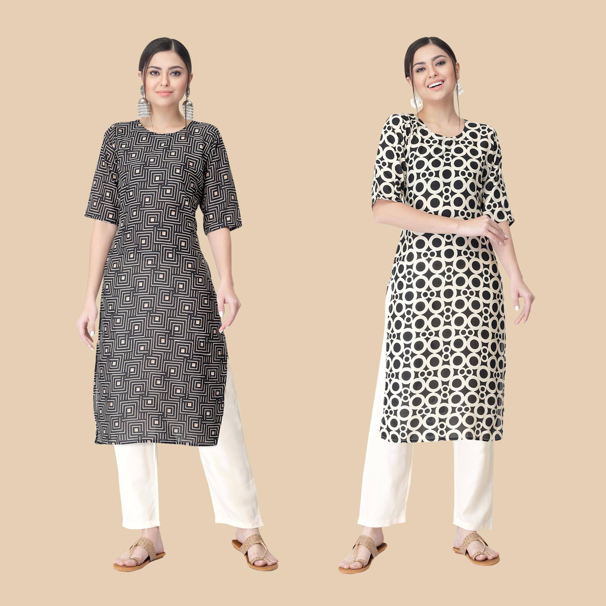 1 Stop Fashion - Multicolor Crepe Women's Straight Kurti ( Pack of 2 ) 1 Stop Fashion - Multicolor Crepe Women's Straight Kurti ( Pack of 2 )