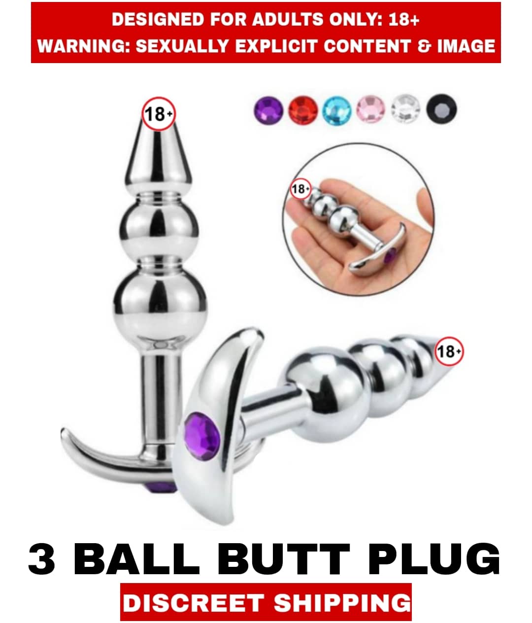 ADULT SEX TOYS  3 BALL STAINLESS STEEL BUTT PLUG For UNISEX