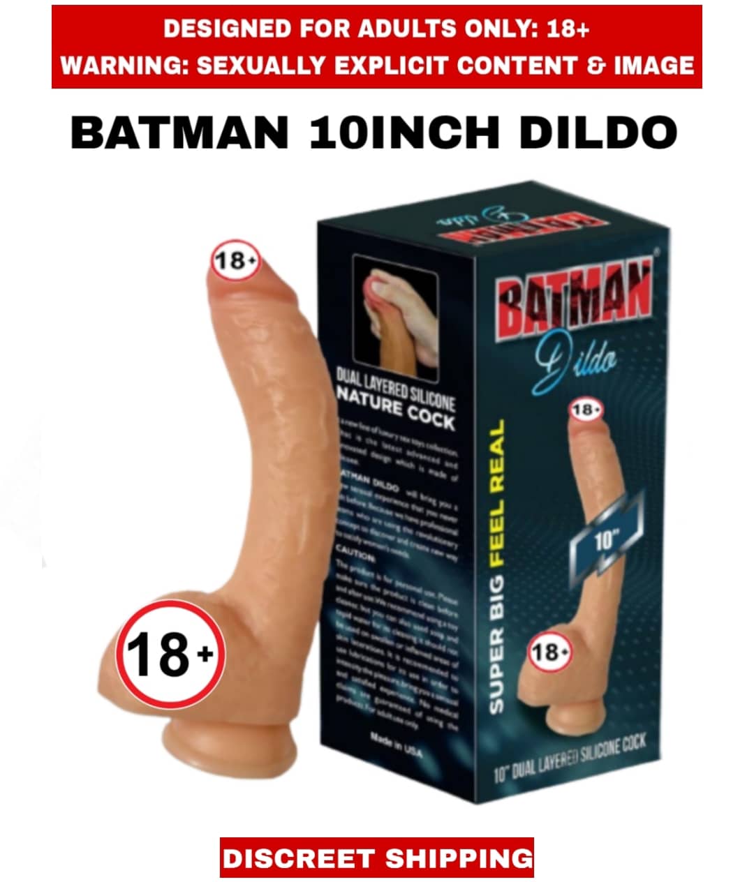 ADULT SEX TOYS BATMAN 10inch SOLID FLEXIBLE Realistic Silicon Dildo For Women
