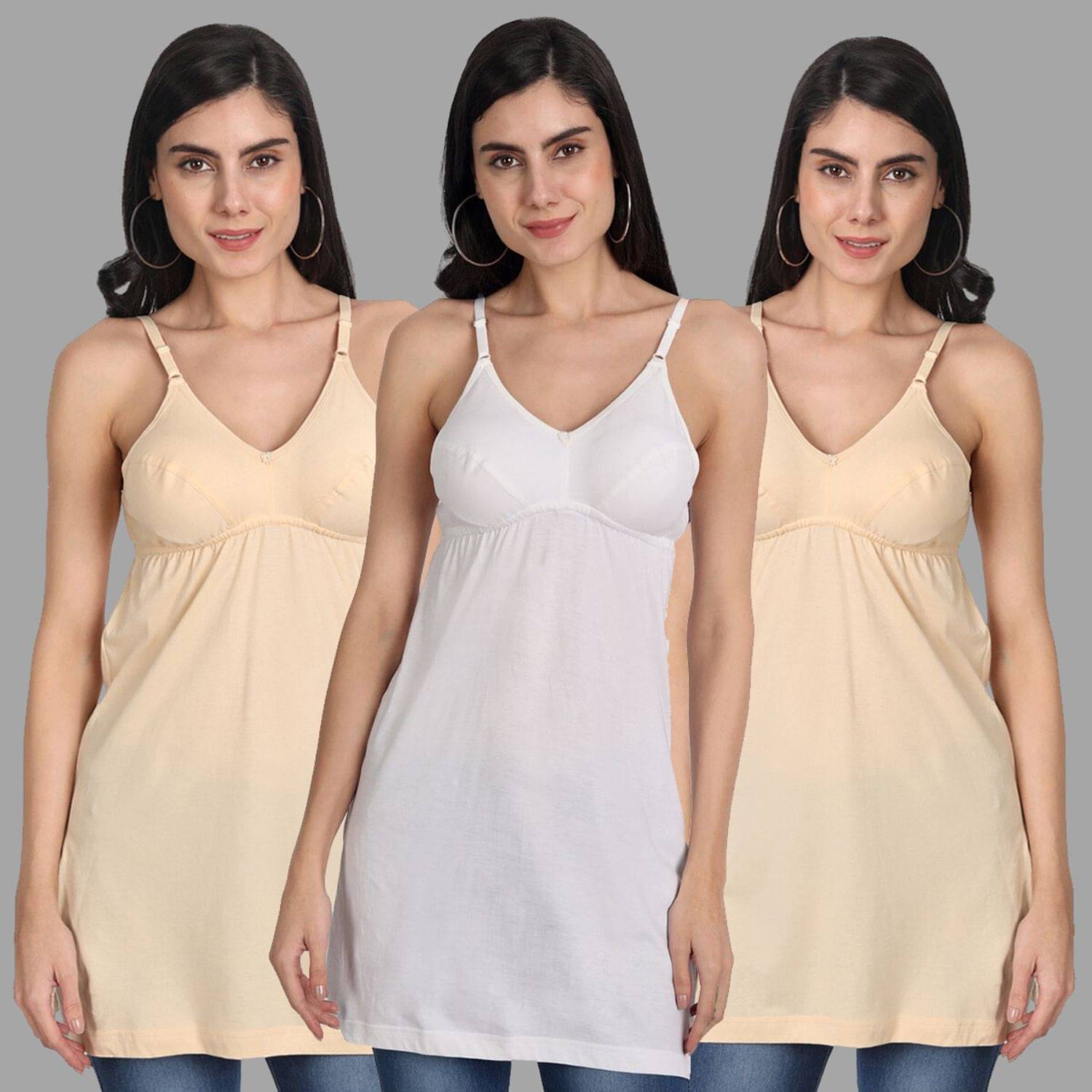     			AIMLY Cotton Camisoles - White Pack of 3