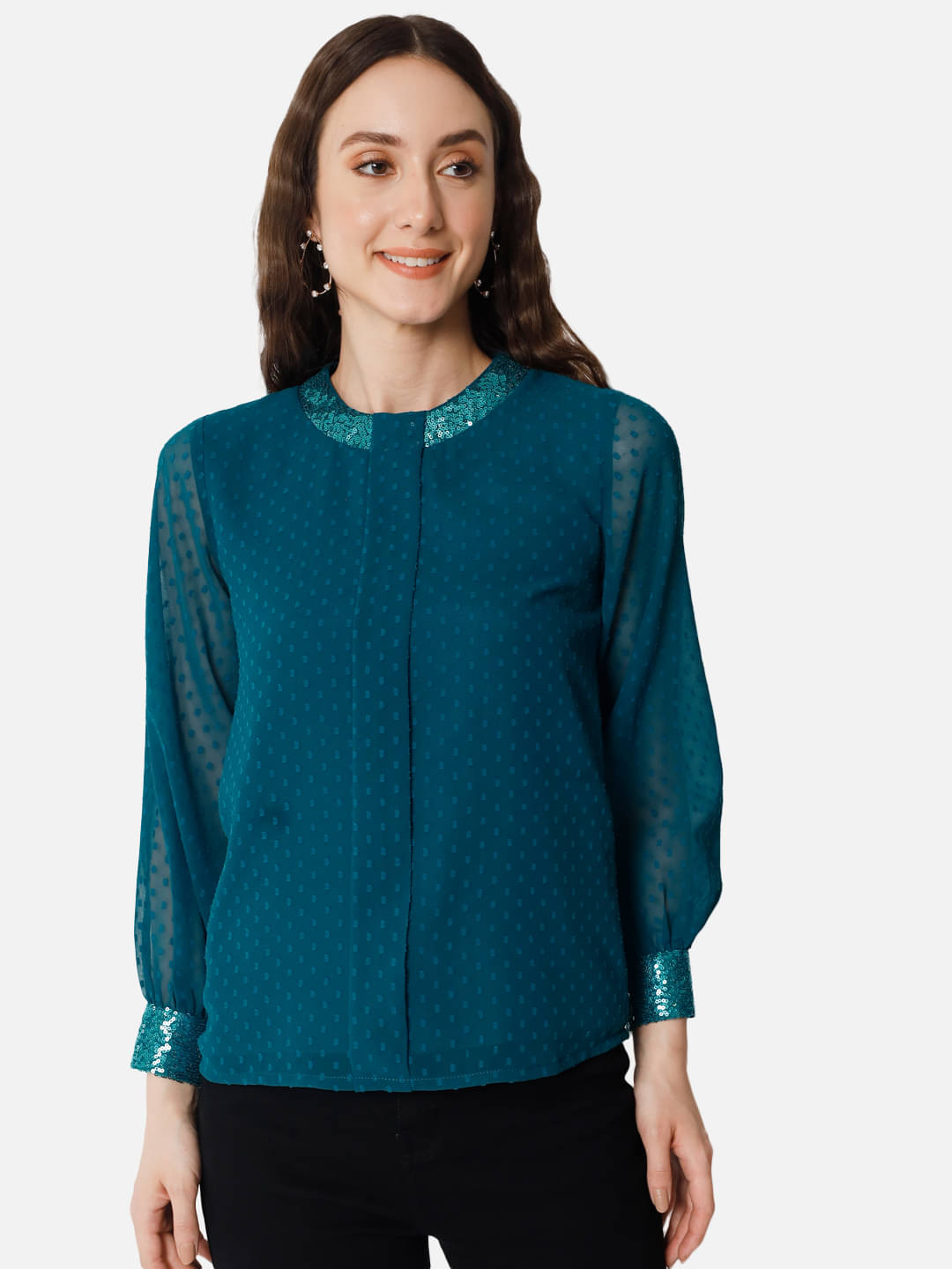 ALL WAYS YOU - Blue Georgette Women's Regular Top ( Pack of 1 ) ALL WAYS YOU - Blue Georgette Women's Regular Top ( Pack of 1 )