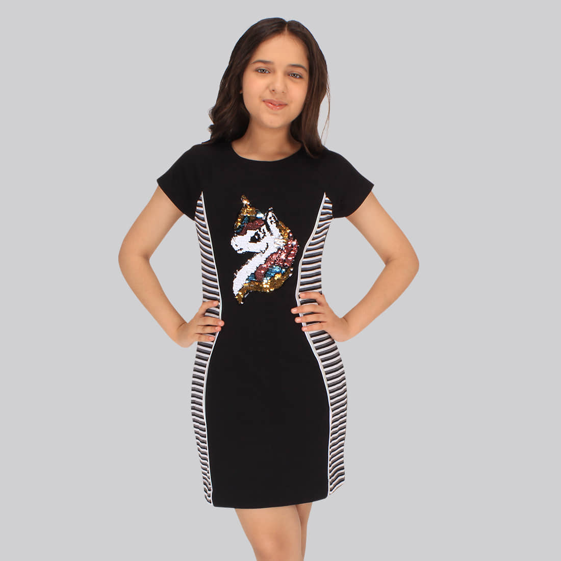 Cutecumber Polyester Shift Dress For Girls ( Pack of 1 , Black )