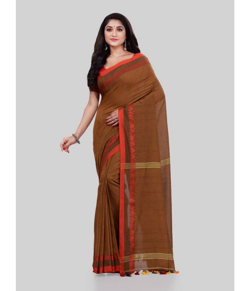 Desh Bidesh Cotton Striped Saree With Unstitched Blouse Piece ( Brown ) Desh Bidesh Cotton Striped Saree With Unstitched Blouse Piece ( Brown )