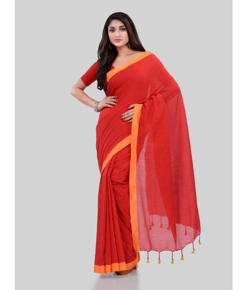     			Desh Bidesh Cotton Solid Saree With Unstitched Blouse Piece ( Red )