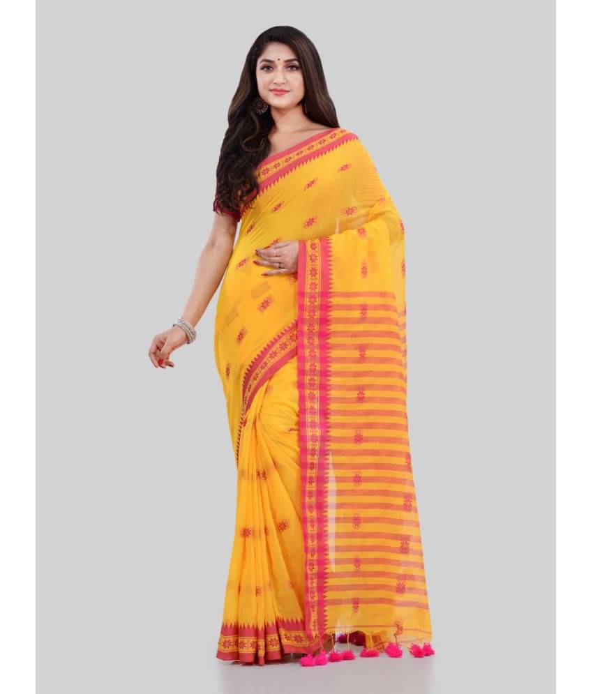     			Desh Bidesh Cotton Embroidered Saree With Unstitched Blouse Piece ( Yellow )