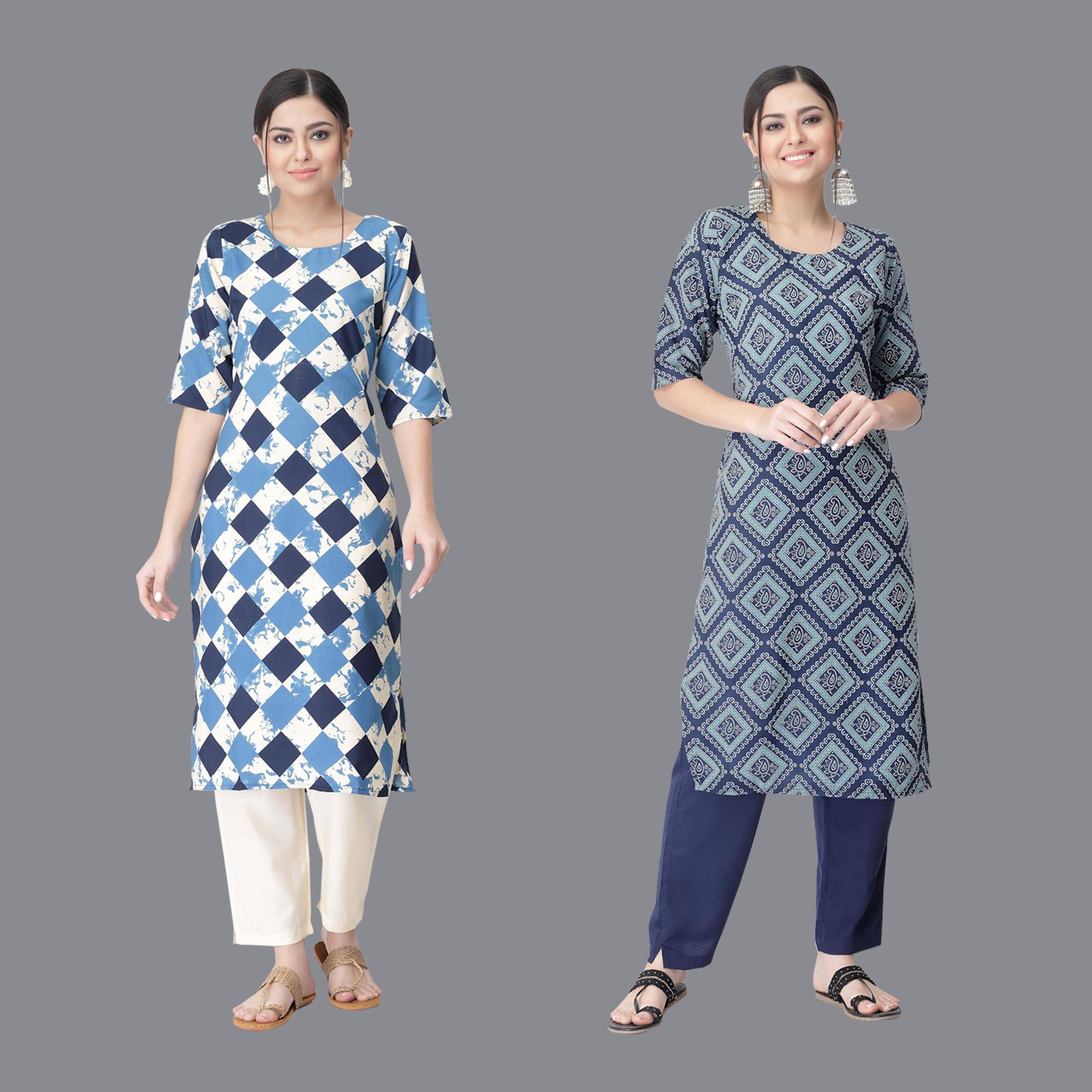     			Etnicbasket - Multicolor Crepe Women's Straight Kurti ( Pack of 2 )