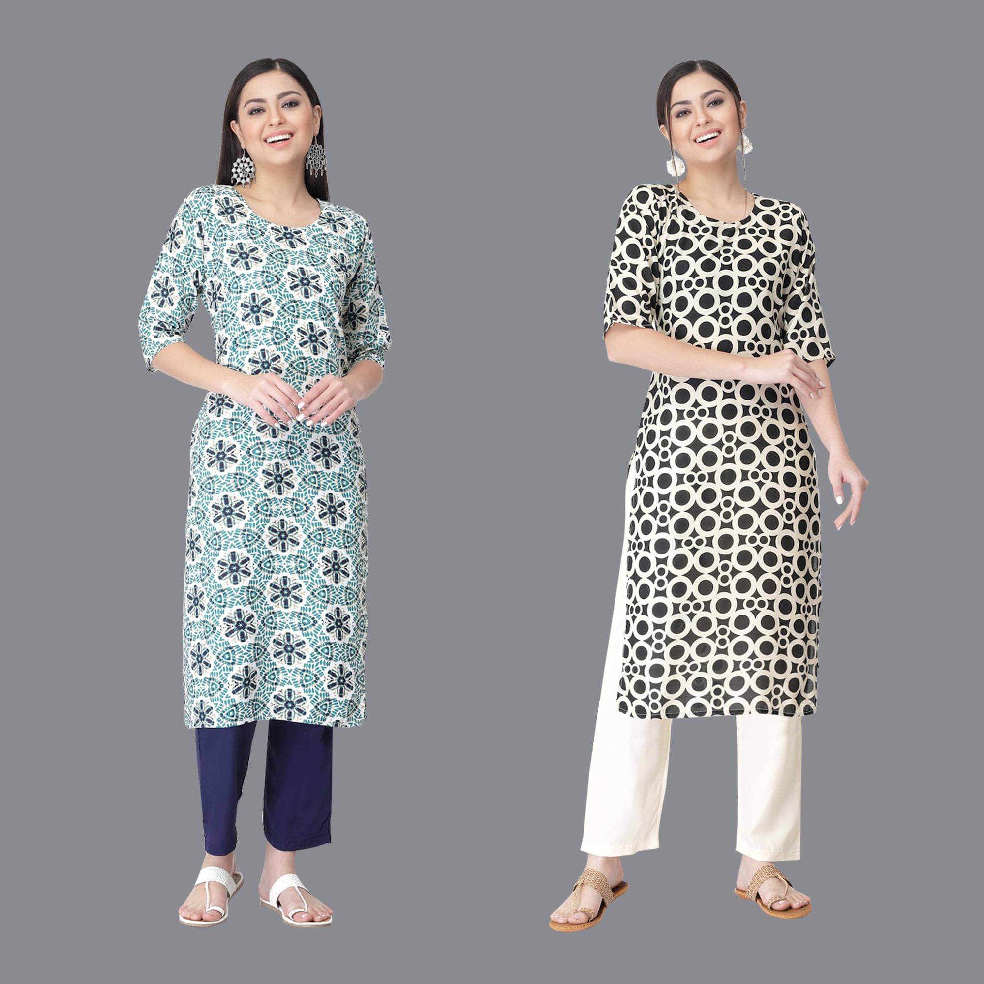 Etnicbasket - Multicolor Crepe Women's Straight Kurti ( Pack of 2 ) Etnicbasket - Multicolor Crepe Women's Straight Kurti ( Pack of 2 )