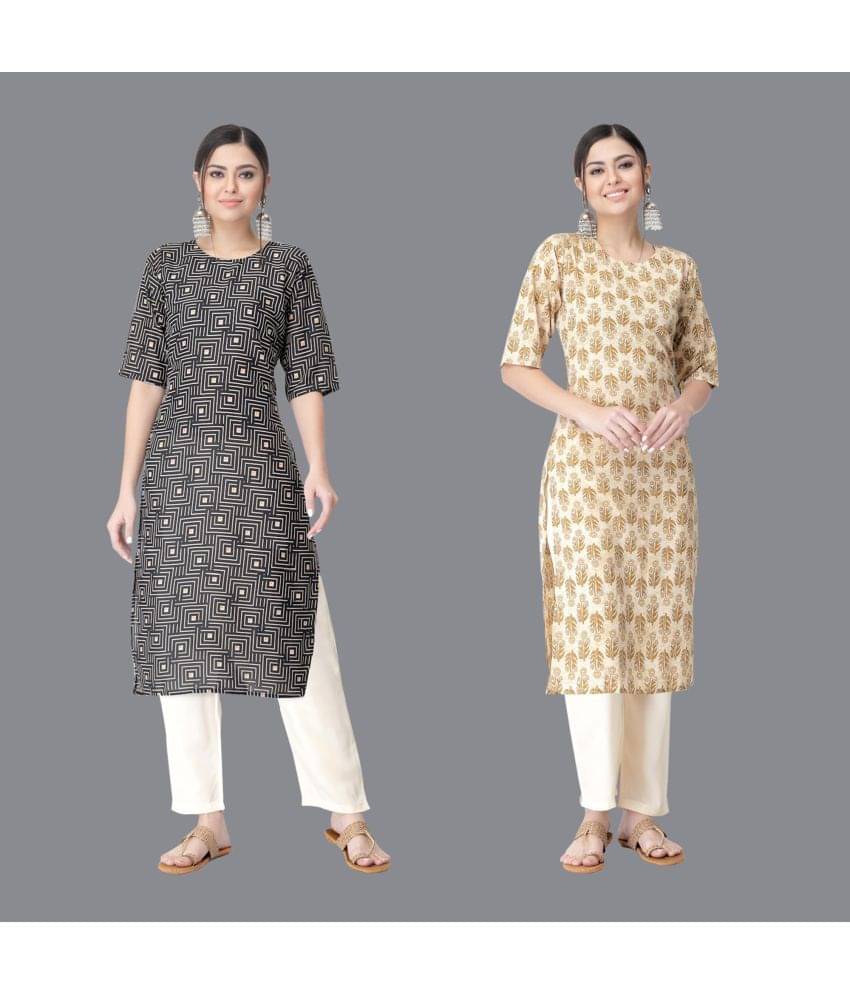 Etnicbasket - Multicolor Crepe Women's Straight Kurti ( Pack of 2 ) Etnicbasket - Multicolor Crepe Women's Straight Kurti ( Pack of 2 )