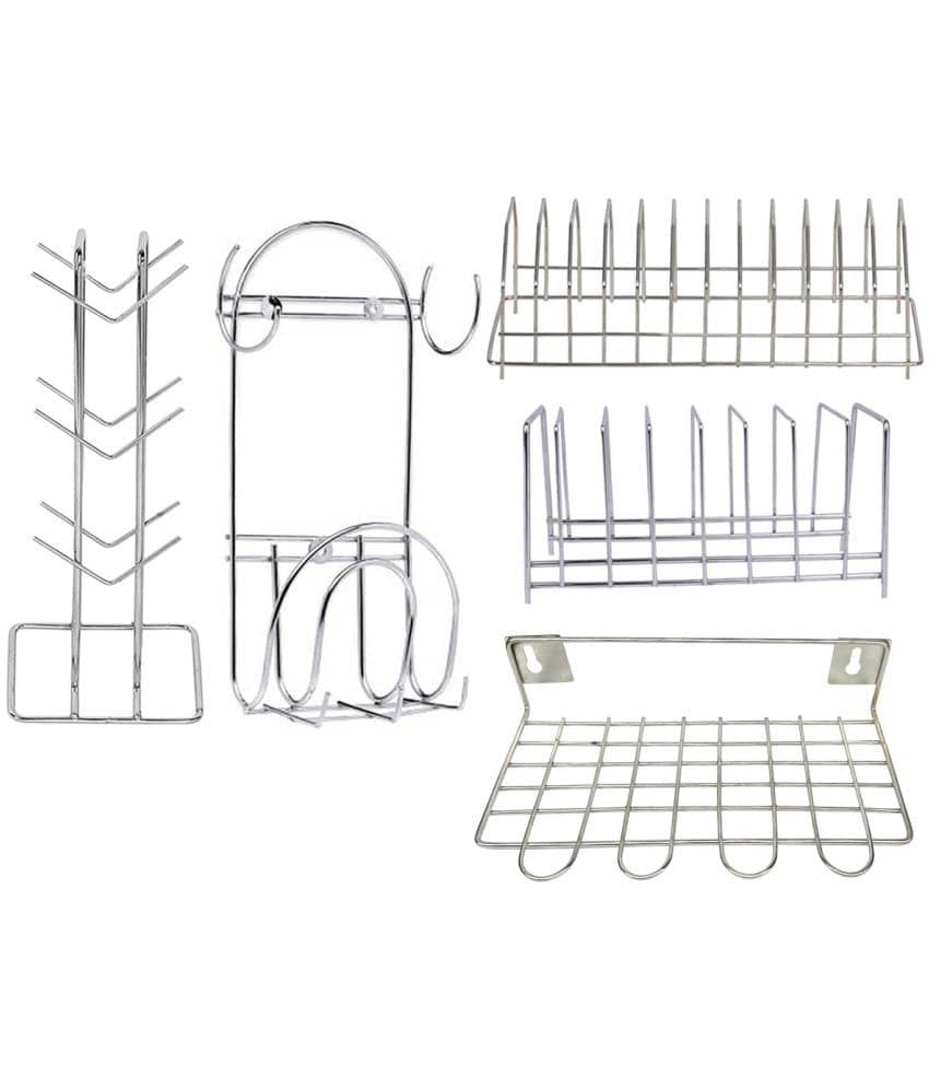 JISUN - Silver Stainless Steel Dish Racks ( Pack of 5 )
