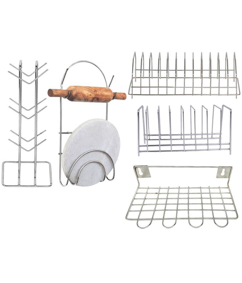 JISUN - Silver Stainless Steel Dish Racks ( Pack of 5 )