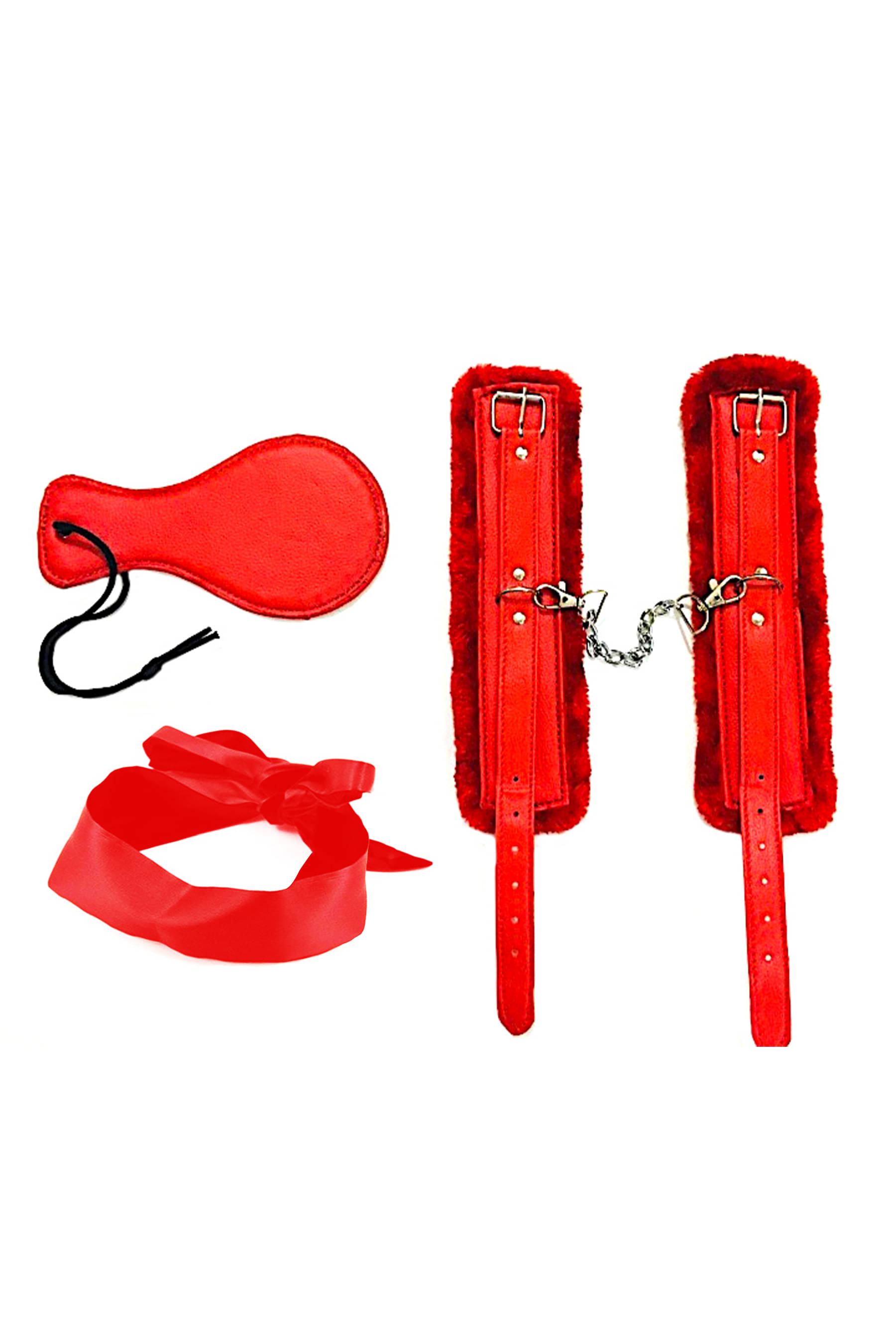     			Kamuk Life Red Leather BDSM Bondage Set (Handcuffs,Paddle,Blindfold) 3 pc kit