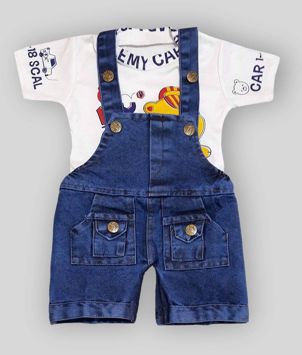     			LITTLE PANDA Pack of 1 Baby Boys Denim Dungaree Sets ( White )