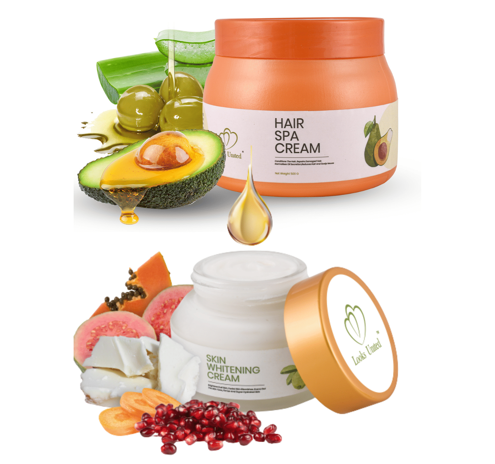 Looks United Hair Spa Cream (500GR) With Skin Whitening Cream (50GR) Pack Of 2