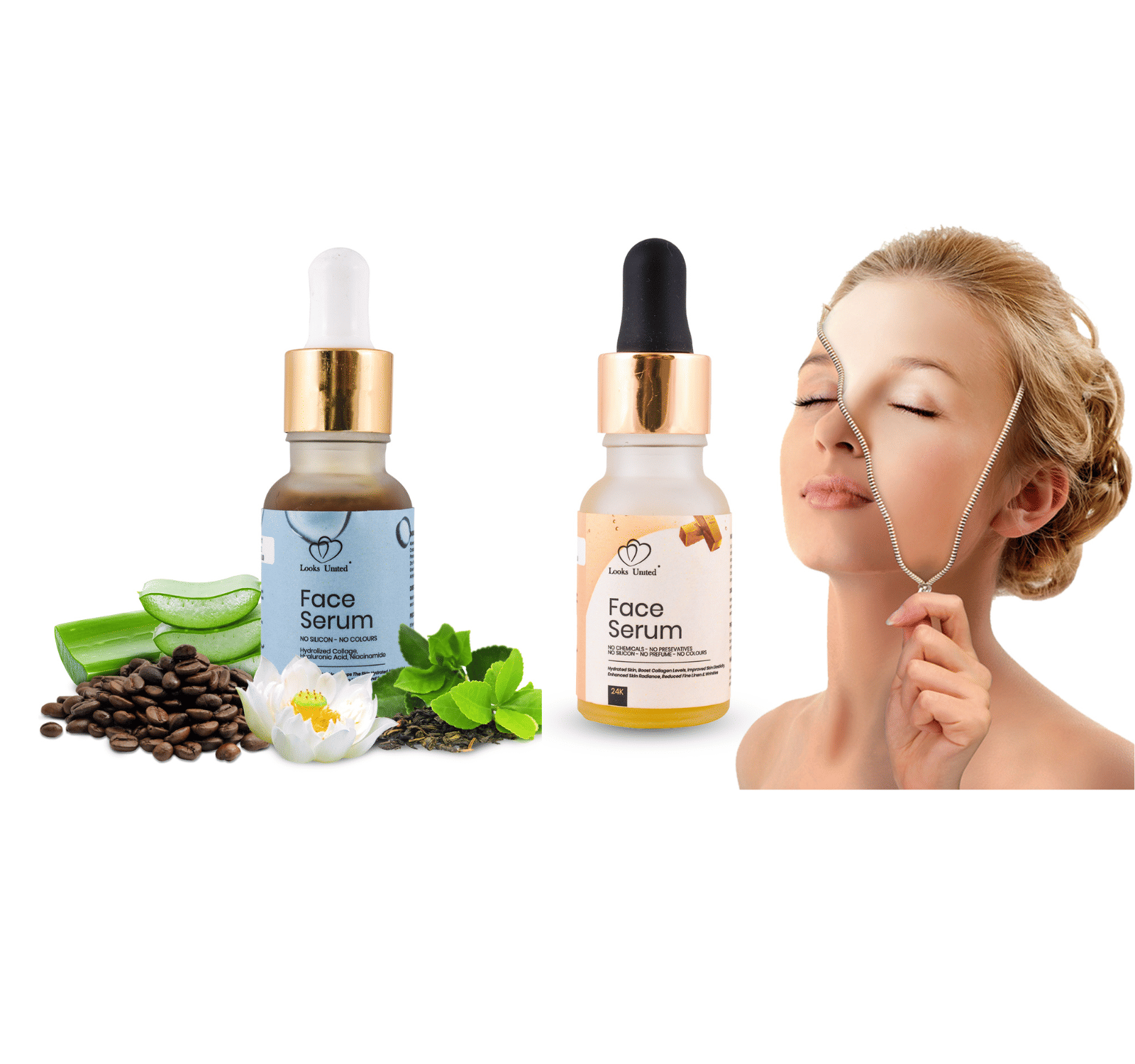 Looks United Hyaluronic Acid Face Serum & 24k Gold Face Serum Pack Of 2 (15ml Each)