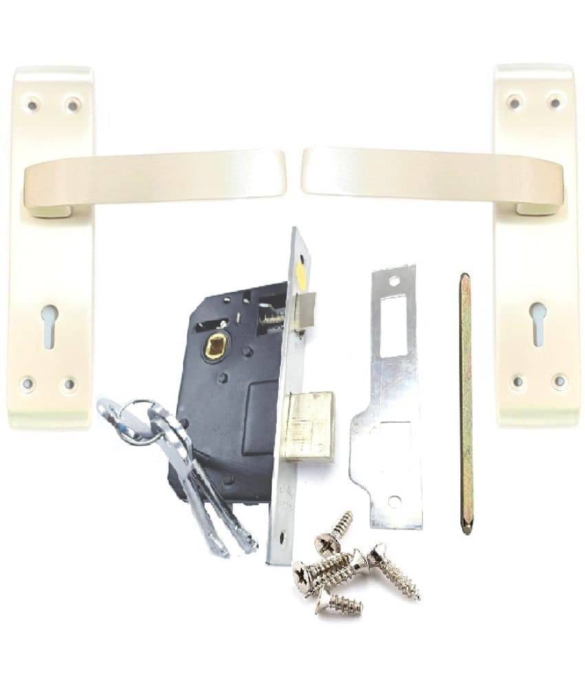Onmax Stainless Steel 7 inches High Quality Premium Range Matt Satin Silver Finish with Slim Mortise Door Lock Set and 6 Lever Double Action Brass Latch Brass Bhogli Lockset (SML6+SS702MSS)