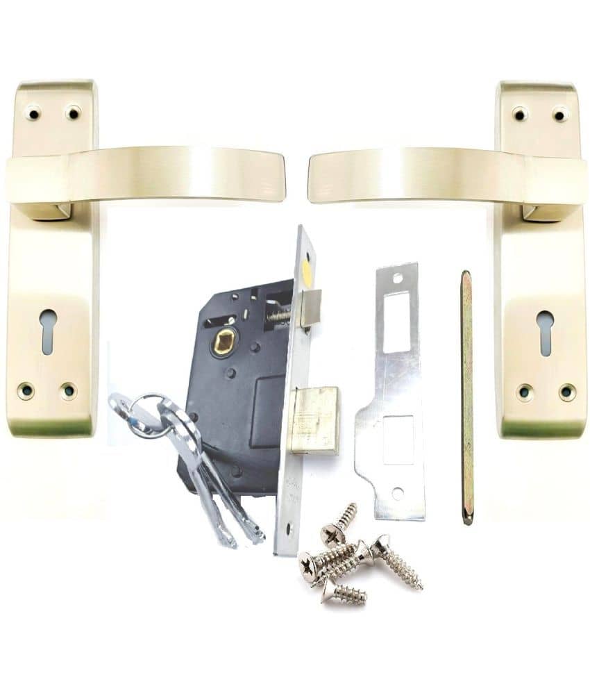 Onmax Stainless Steel 7 inches High Quality Premium Range Matt Satin Silver Finish with Slim Mortise Door Lock Set and 6 Lever Double Action Brass Latch Brass Bhogli Lockset (SML6+SS704MSS)