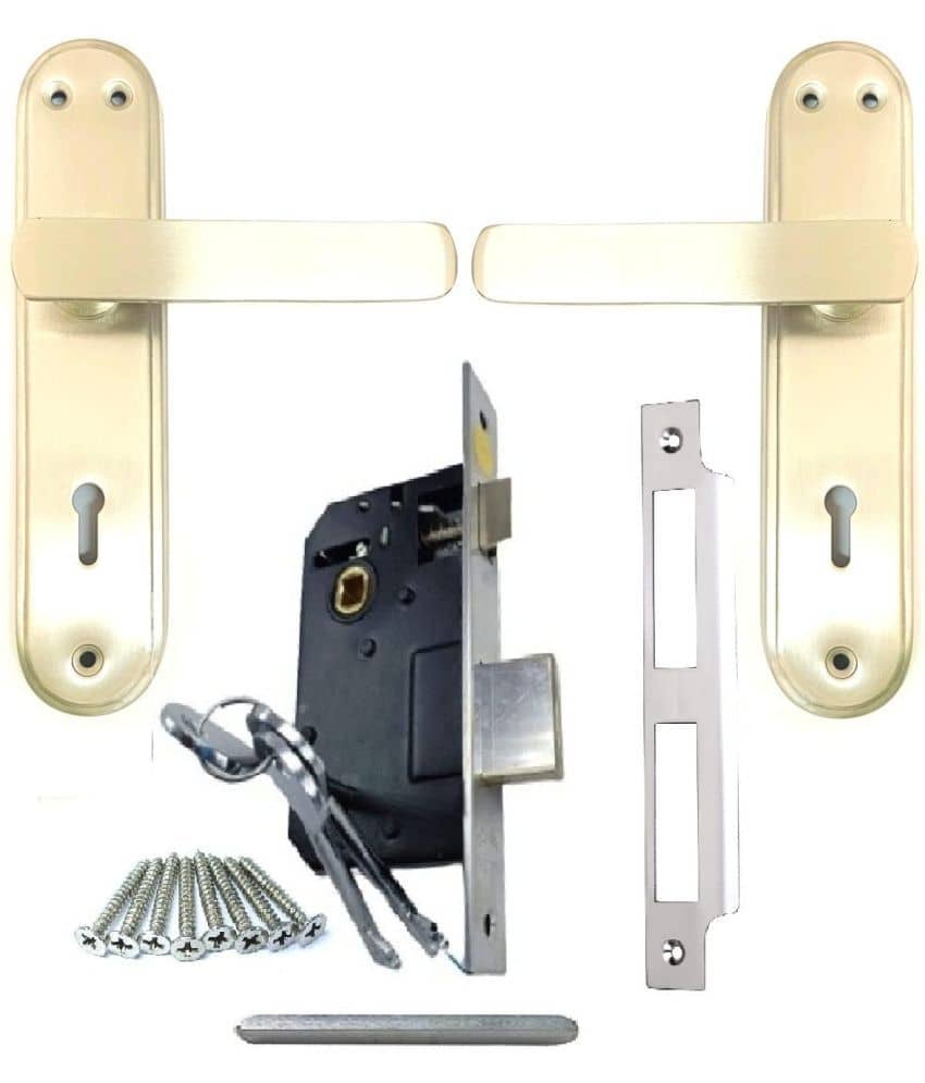 Onmax Stainless Steel 7 inches High Quality Premium Range Matt Satin Silver Finish with Slim Mortise Door Lock Set and 6 Lever Double Action Brass Latch Brass Bhogli Lockset for House Hotel Bedroom Living Room Main Door Pack of 1 set, (SML6+SS706MSS)