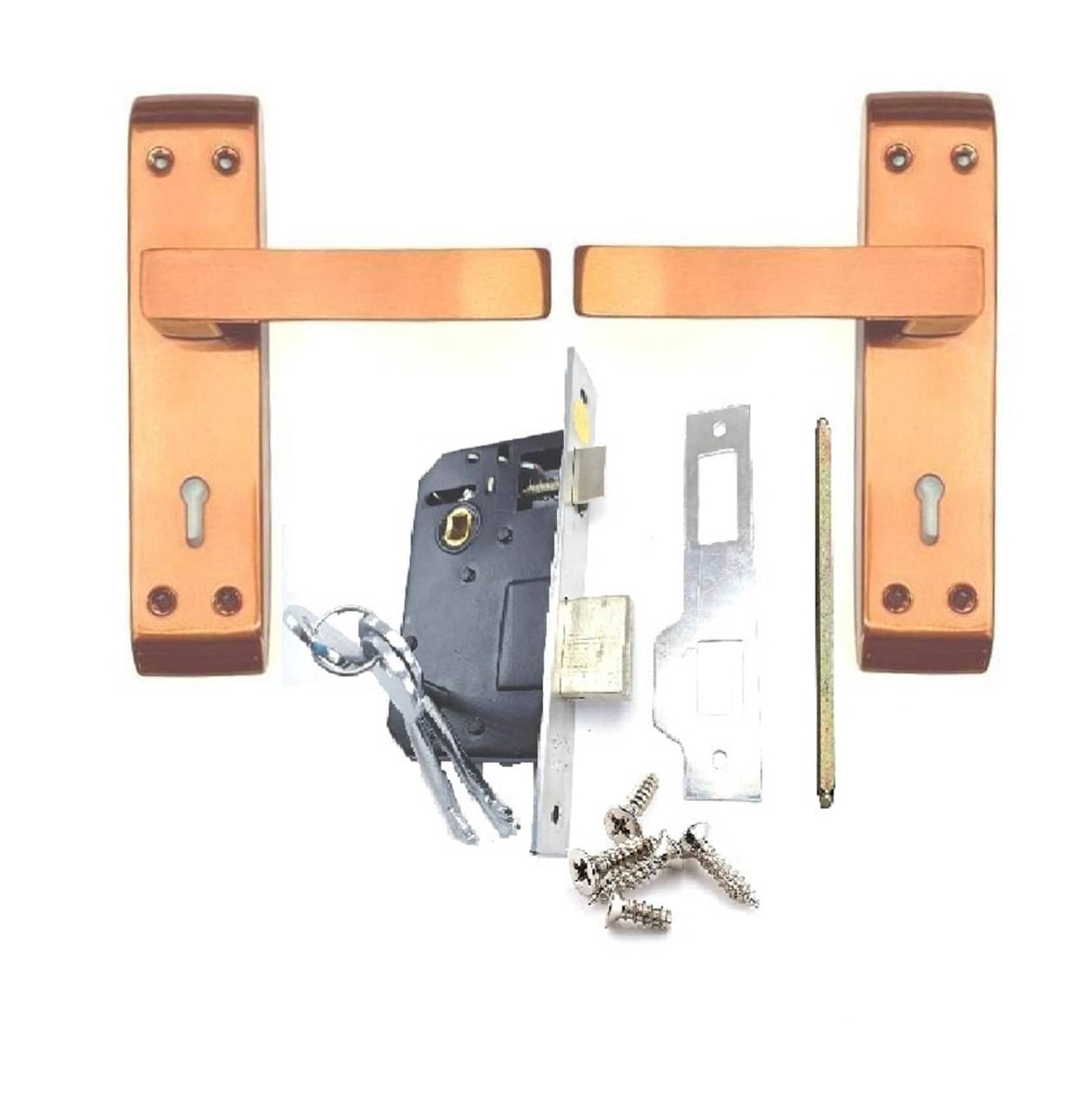     			Onmax Stainless Steel High Quality Premium Range Lock Slim Mortise Door Lock Set Size 7 Inch Double Action Brass Latch Brass Bhogli with Rose Gold Finish  Pack of 1 set, Rustfree for Outdoor and Indoor (SML6+SS701RG)