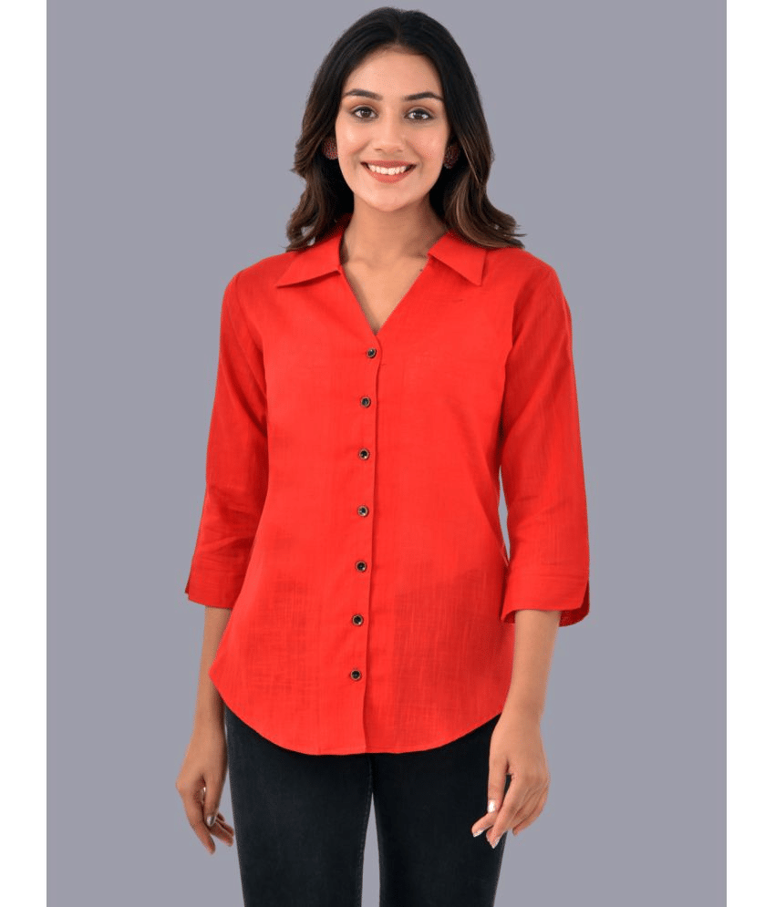QuaClo Women Solid Cotton Shirt ( Red )