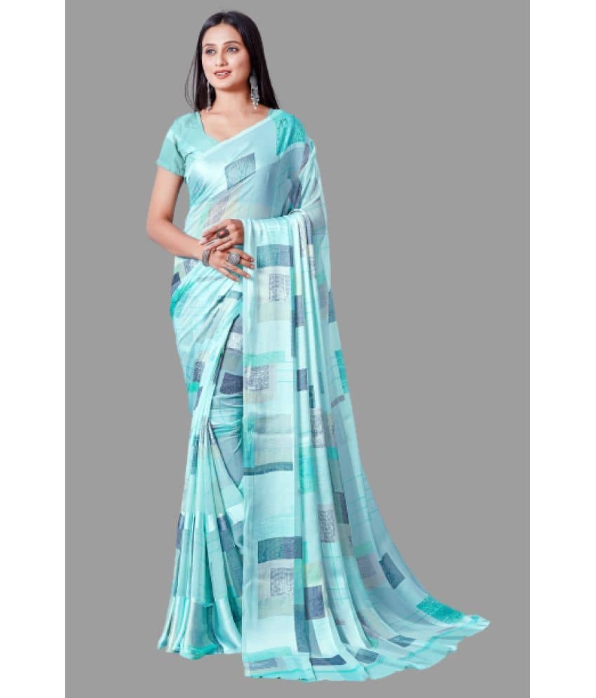 Sanjana Silk Georgette Checks Saree With Unstitched Blouse Piece ( Blue ) - Sarees | Buy online on ZillyBuy