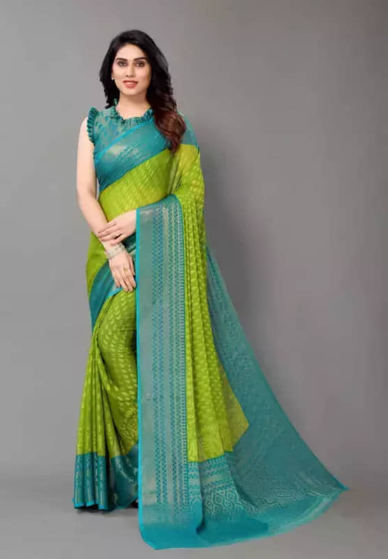 Sanjana Silk Brasso Printed Saree With Unstitched Blouse Piece ( Green ) - Sarees | Buy online on ZillyBuy