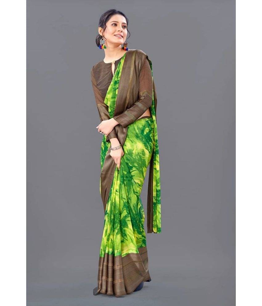     			Sanjana Silk Georgette Printed Saree With Unstitched Blouse Piece ( Green )