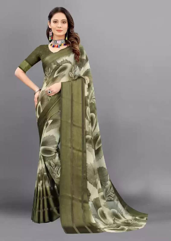 Sanjana Silk Georgette Printed Saree With Unstitched Blouse Piece ( Green ) Sanjana Silk Georgette Printed Saree With Unstitched Blouse Piece ( Green )