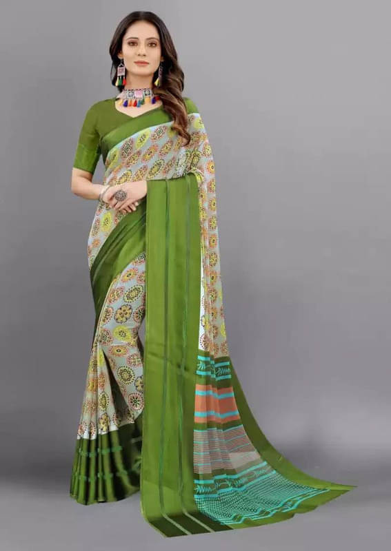 Sanjana Silk Georgette Printed Saree With Unstitched Blouse Piece ( LightGreen ) Sanjana Silk Georgette Printed Saree With Unstitched Blouse Piece ( LightGreen )