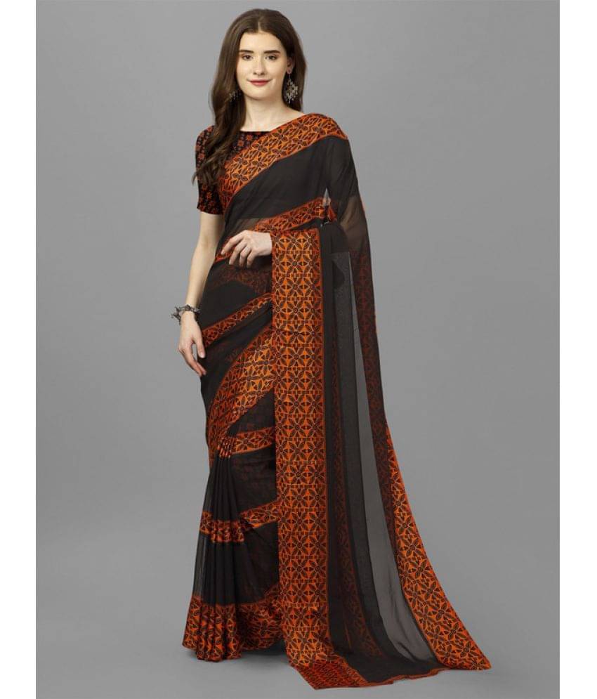     			Sanjana Silk Georgette Printed Saree With Unstitched Blouse Piece ( Orange )