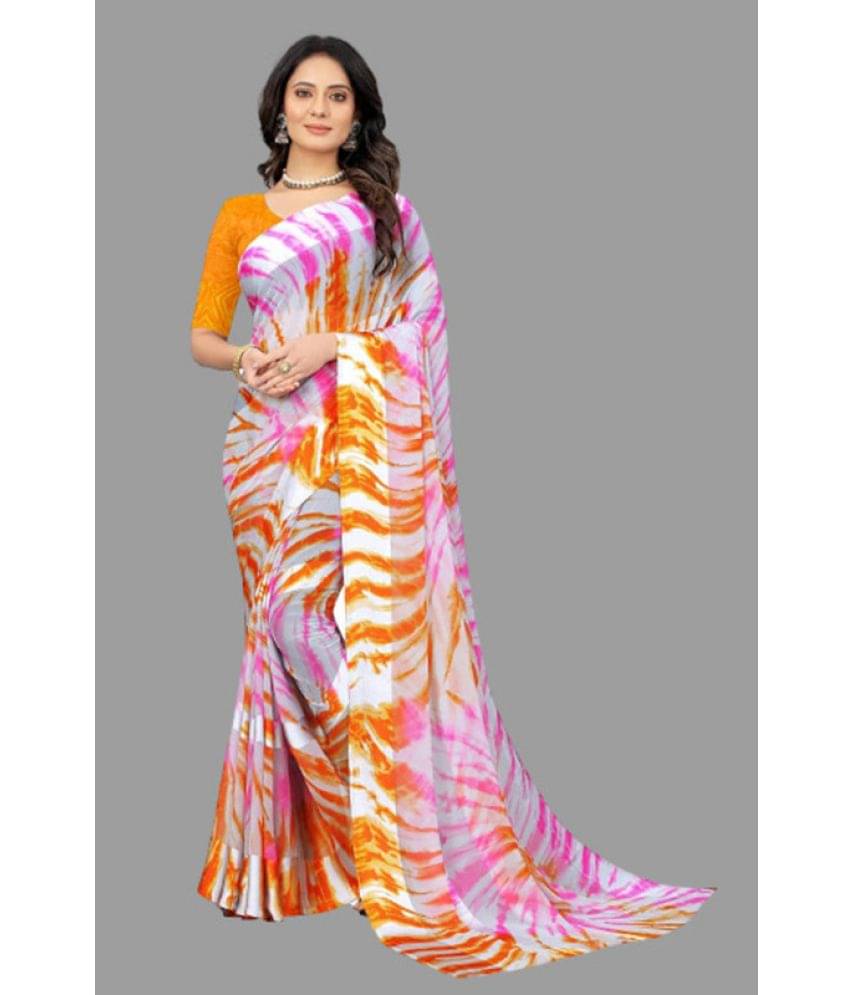     			Sanjana Silk Georgette Dyed Saree With Unstitched Blouse Piece ( Orange )