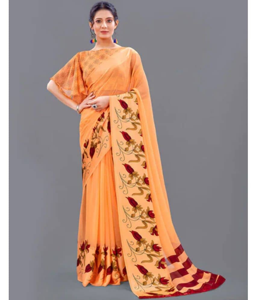 Sanjana Silk Georgette Printed Saree With Unstitched Blouse Piece ( Orange ) - Sarees | Buy online on ZillyBuy