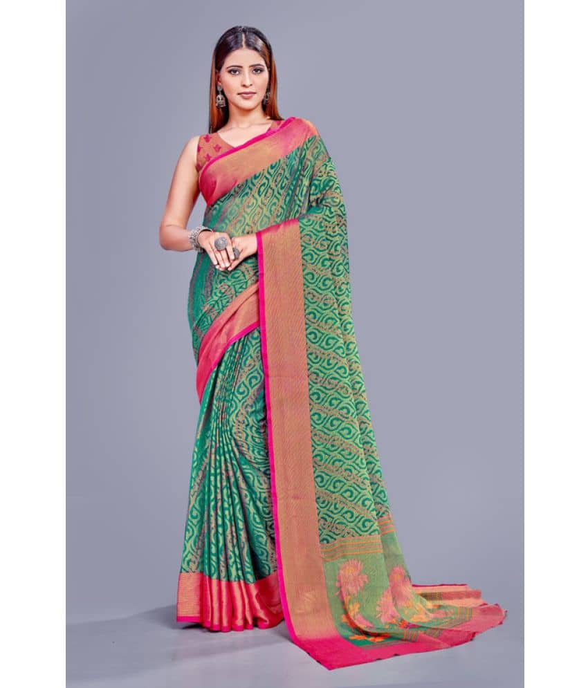 Sanjana Silk Brasso Printed Saree With Unstitched Blouse Piece ( Rama ) - Sarees | Buy online on ZillyBuy