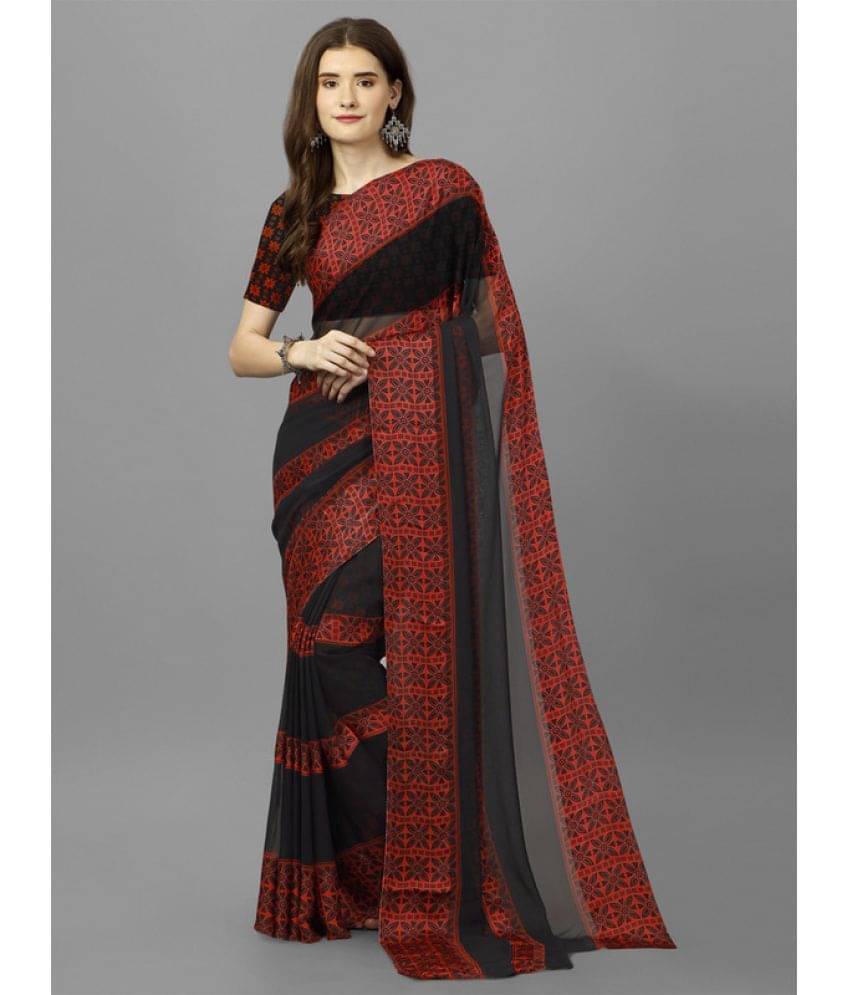 Sanjana Silk Georgette Printed Saree With Unstitched Blouse Piece ( Red )     			Sanjana Silk Georgette Printed Saree With Unstitched Blouse Piece ( Red )