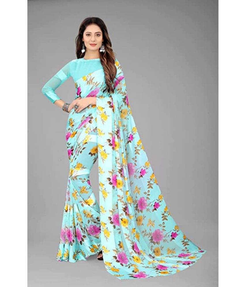 Sanjana Silk Georgette Printed Saree With Unstitched Blouse Piece ( SkyBlue )     			Sanjana Silk Georgette Printed Saree With Unstitched Blouse Piece ( SkyBlue )