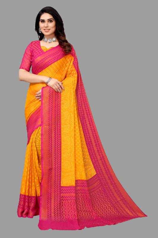    			Sanjana Silk Brasso Printed Saree With Unstitched Blouse Piece ( Yellow )