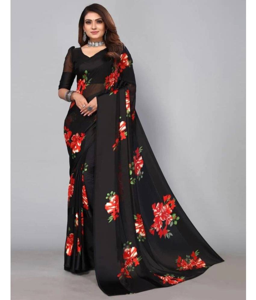     			Sitanjali Lifestyle Georgette Printed Saree With Unstitched Blouse Piece ( Red )