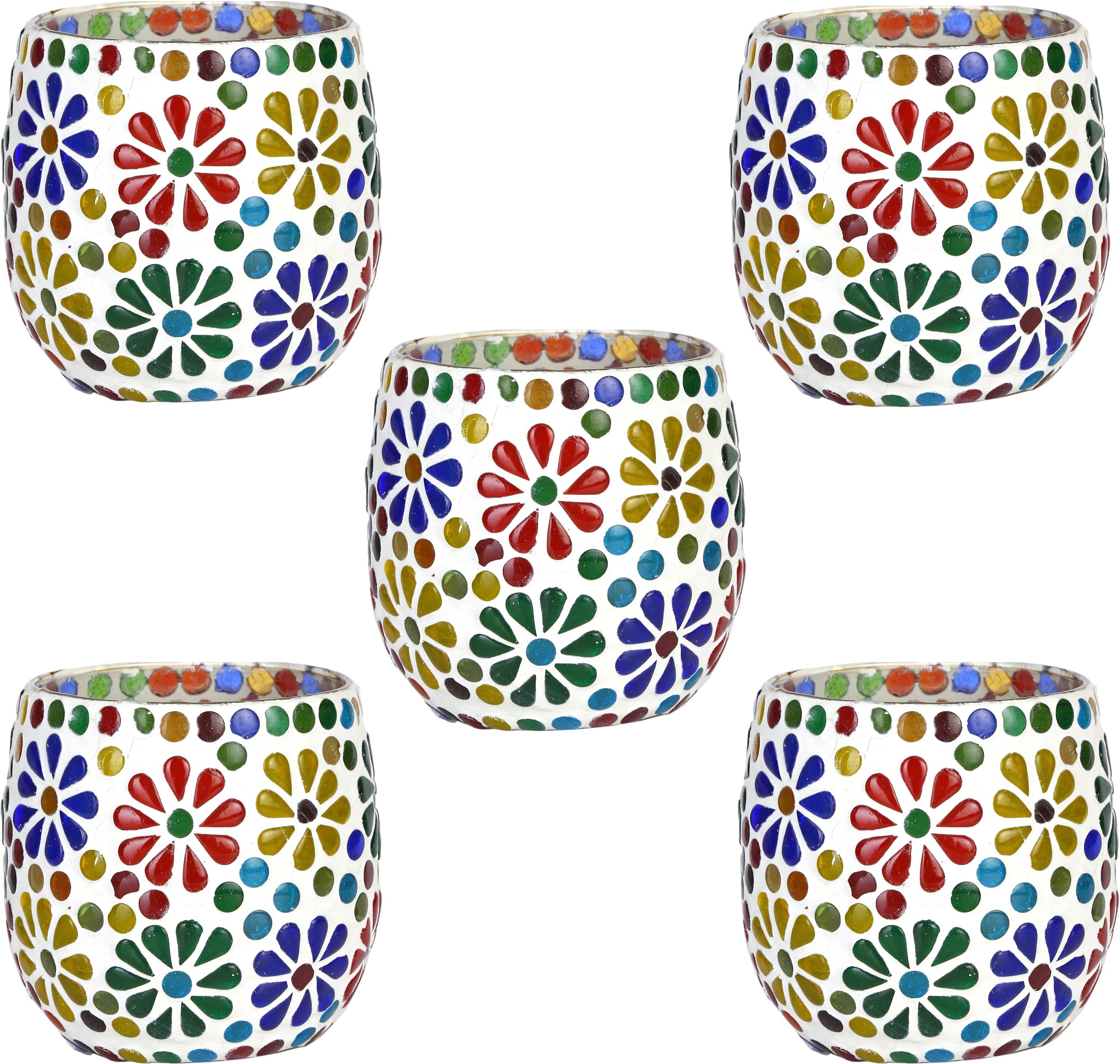     			Somil Multicolour Table Top Glass Tea Light Holder - Pack of 5