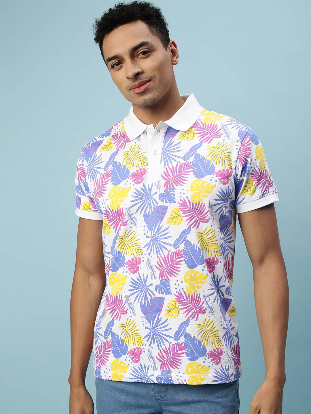     			Veirdo Pack of 1 Cotton Regular Fit Printed Half Sleeves Men's Polo T Shirt ( White )