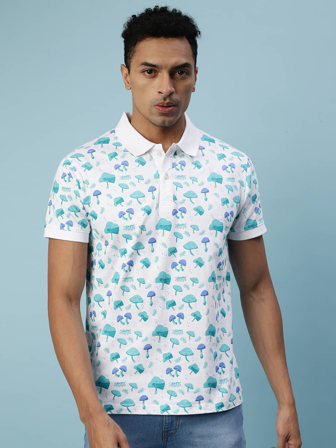 Veirdo Pack of 1 Cotton Regular Fit Printed Half Sleeves Men's Polo T Shirt ( White )