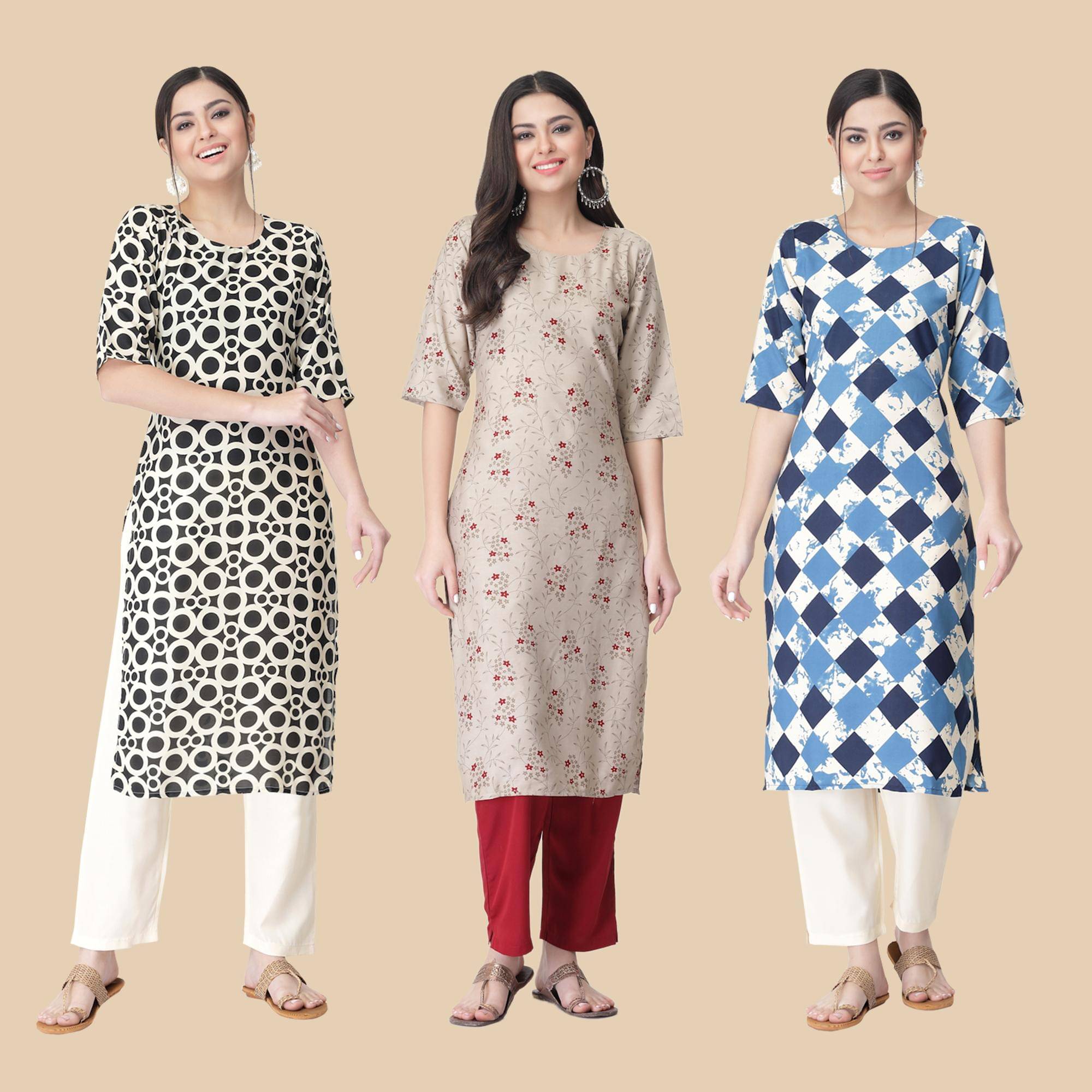     			1 Stop Fashion - Multicolor Crepe Women's Straight Kurti ( Pack of 3 )