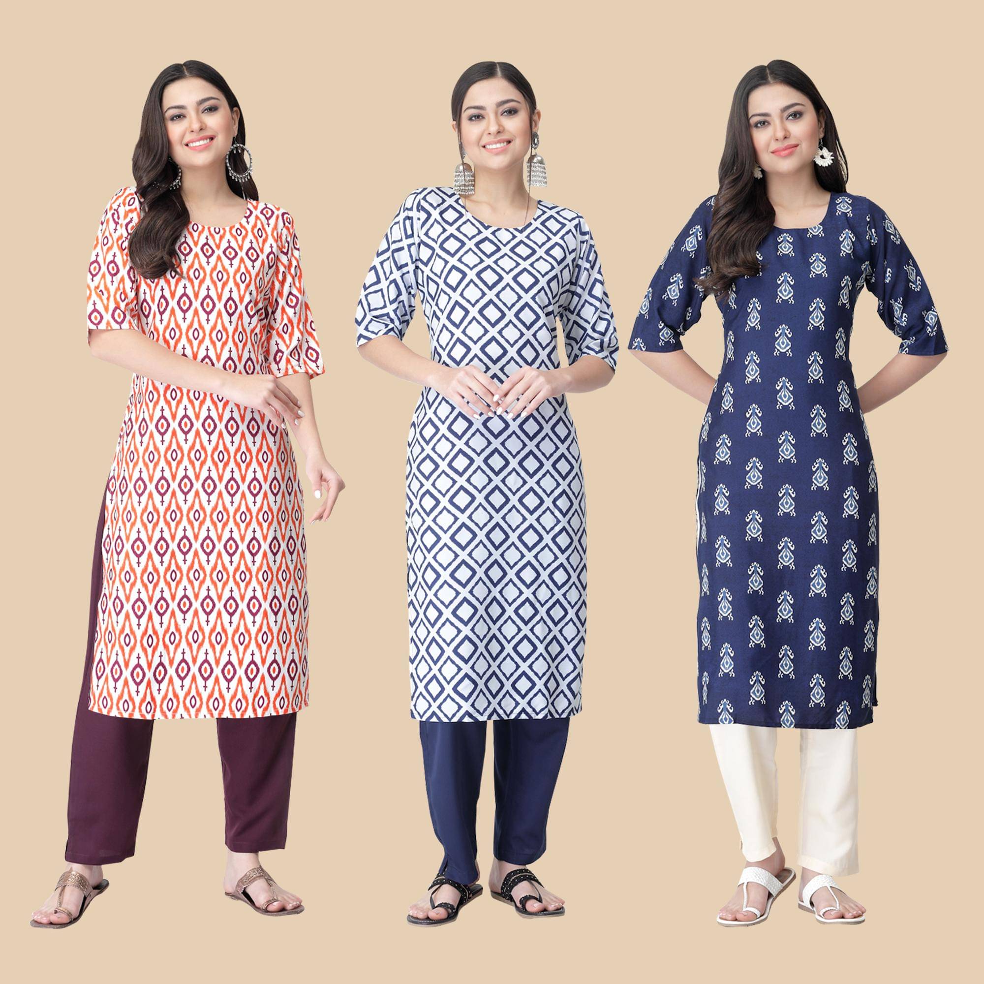     			1 Stop Fashion - Multicolor Crepe Women's Straight Kurti ( Pack of 3 )