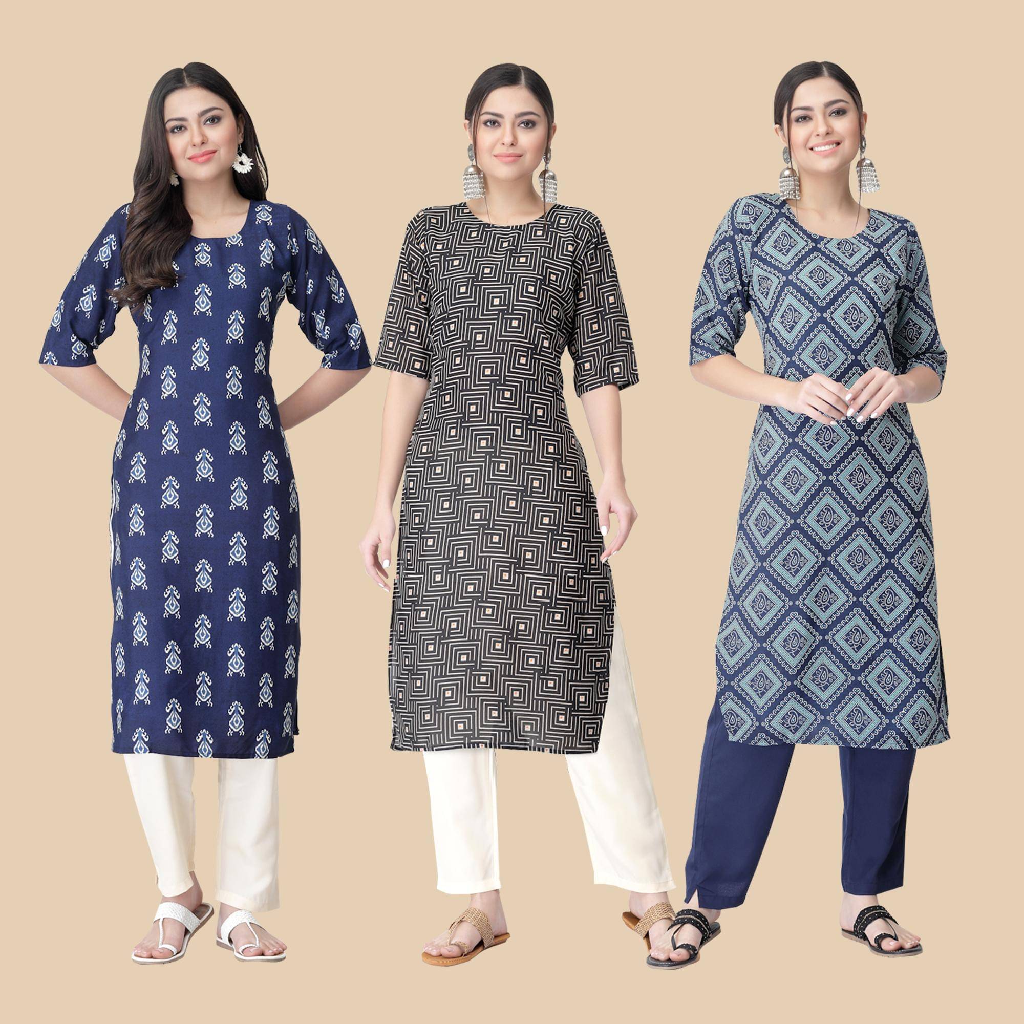     			1 Stop Fashion - Multicolor Crepe Women's Straight Kurti ( Pack of 3 )