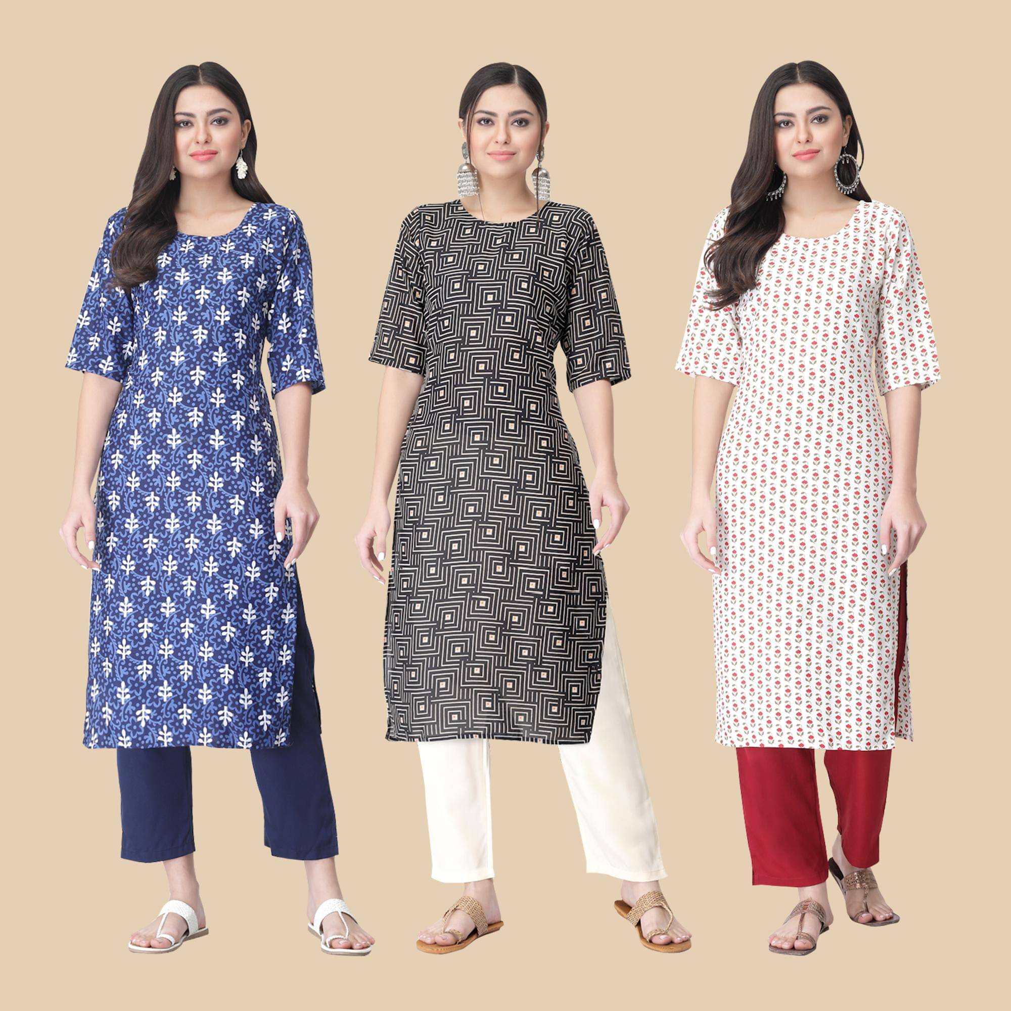     			1 Stop Fashion - Multicolor Crepe Women's Straight Kurti ( Pack of 3 )